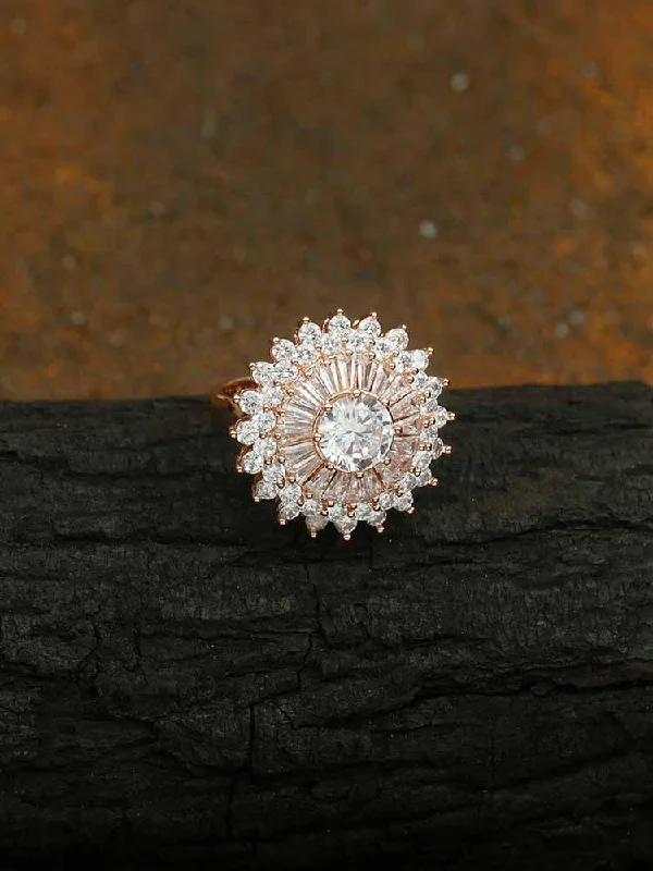 women's luxury ring-Rose Gold Saarya Zirconia Ring - EOSS