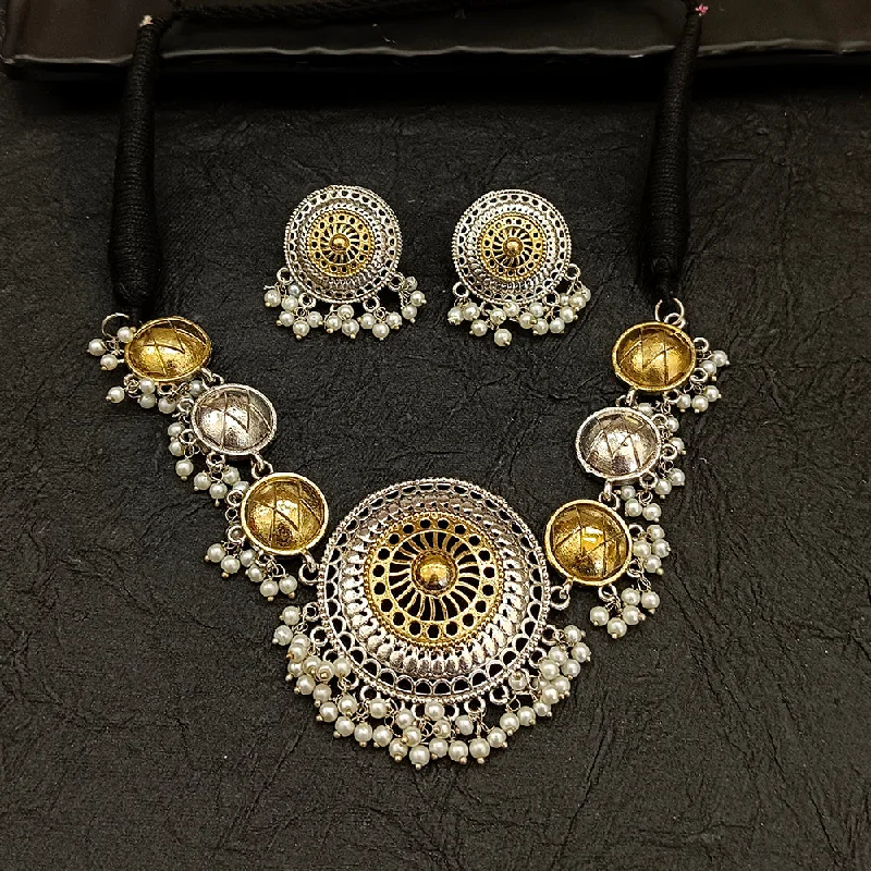 women's dragon necklace-Deep Jewell 2 Tone Plated Pearl  Choker  Necklace Set