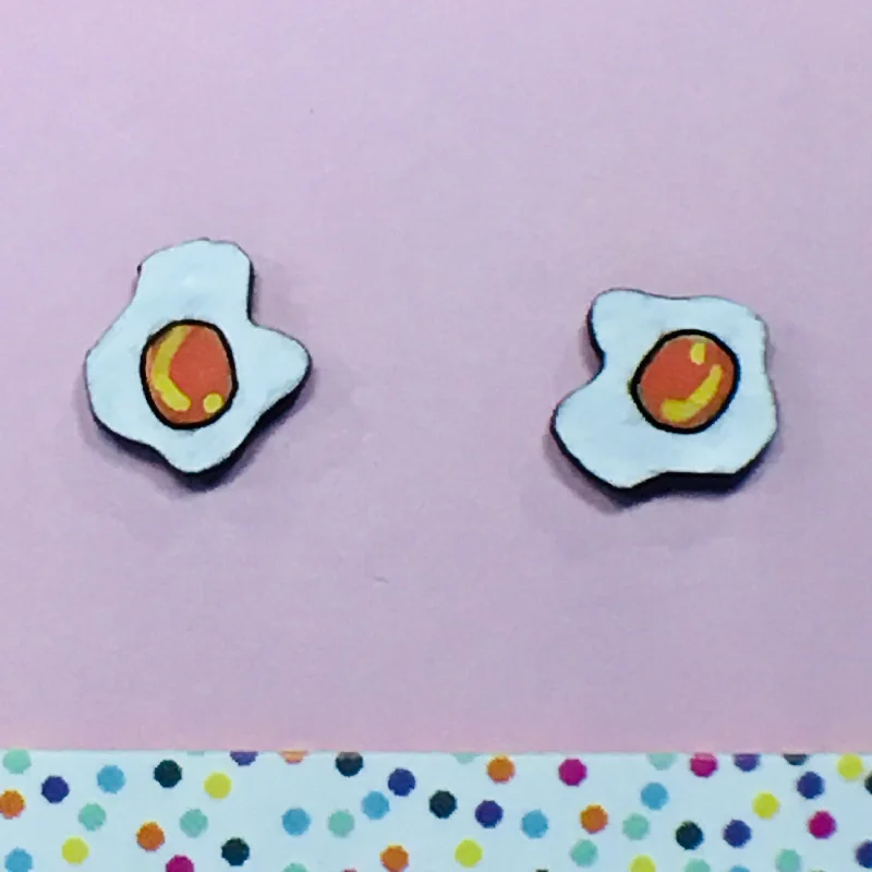 women's thick band ring-Studs: Fried Eggs