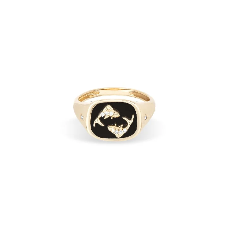 women's classic ring-Zodiac Ceramic + Diamond Pisces Signet Ring