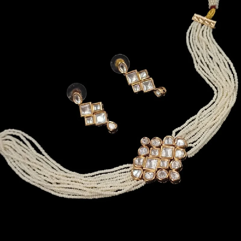 women's topaz necklace-Padmawati Bangles Gold Plated Kundan And Pearl Choker Necklace Set