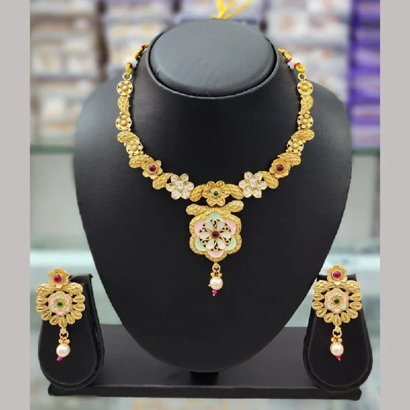 women's open circle necklace-Anjali Jewellery Gold Plated Pota Stone Meenakari Necklace Set