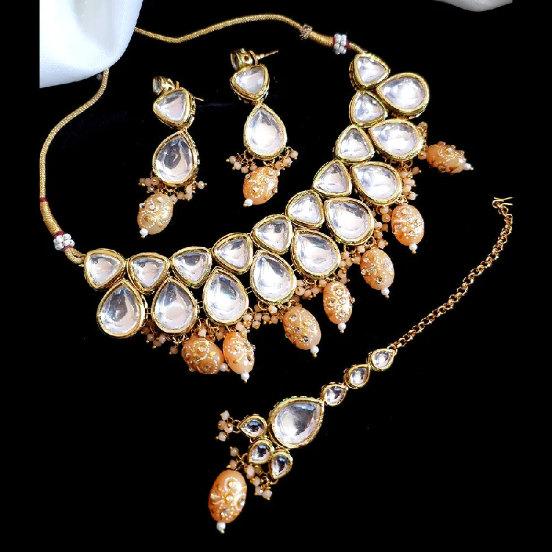 women's art deco necklace-JCM Gold Plated Kundan Choker Necklace Set