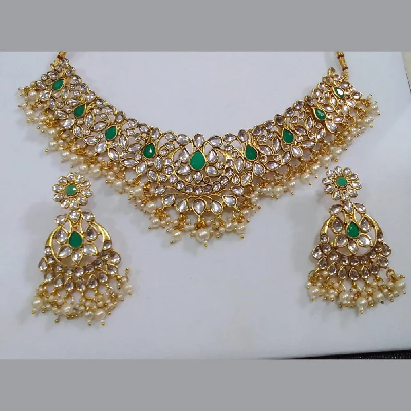 women's birthday gift necklace-Midas Touch Gold Plated Kundan Stone Necklace Set