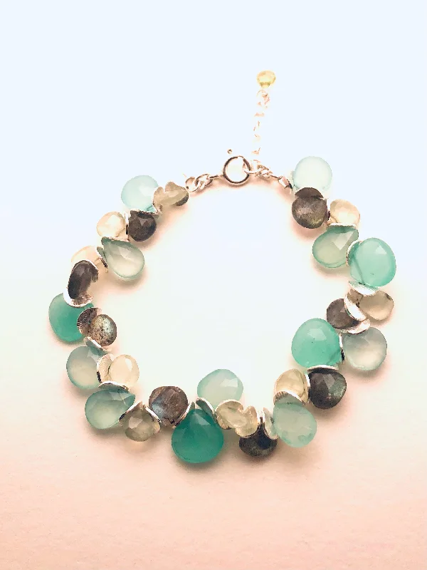 women's multi-layer necklace-Signature Water Color Bracelet, Labradorite, Prehnite, Chalcedony, Sterling