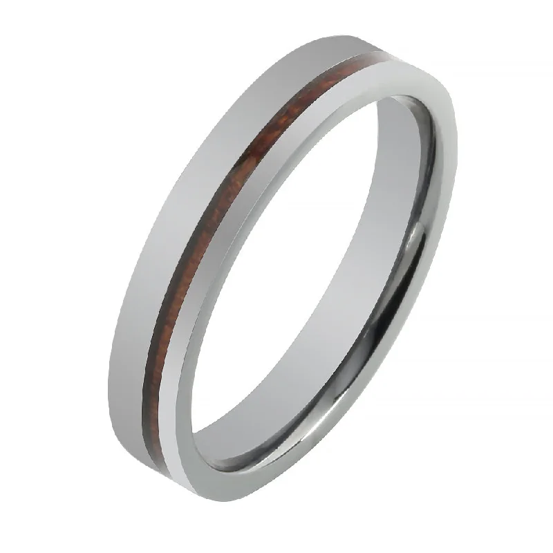 women's budget-friendly engagement ring-Tantalum with Koa Wood Inlaid Wedding Ring Flat 4mm