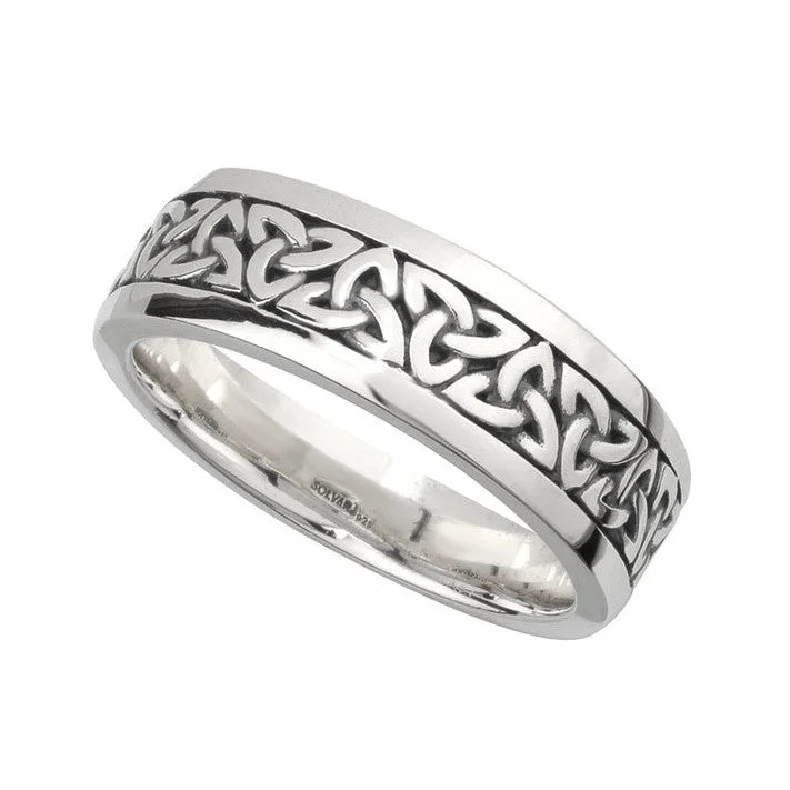 women's marquise engagement ring-Men's Sterling Silver Oxidized Celtic Trinity Knot Wedding Ring S21012