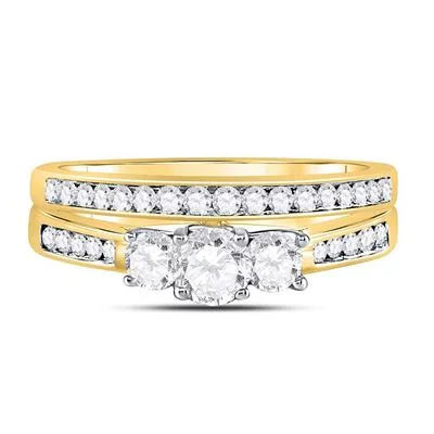 women's eternity engagement ring-14K DIAMOND 3-STONE BRIDAL WEDDING RING SET 1 CTTW (CERTIFIED)