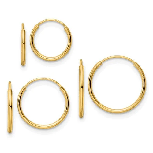 women's nature-inspired ring-14k Yellow Gold Endless Hoop 3 Pair Set