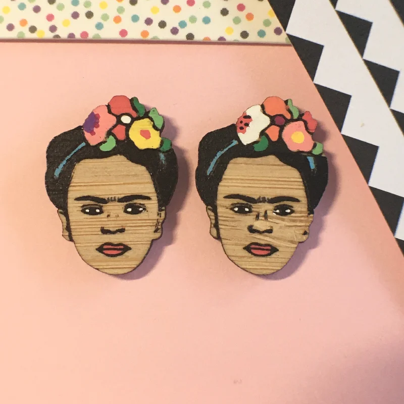 women's amethyst ring-Face Studs: Frida Kahlo