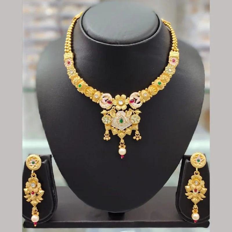 women's opal necklace-Anjali Jewellery Gold Plated Pota Stone Meenakari Necklace Set