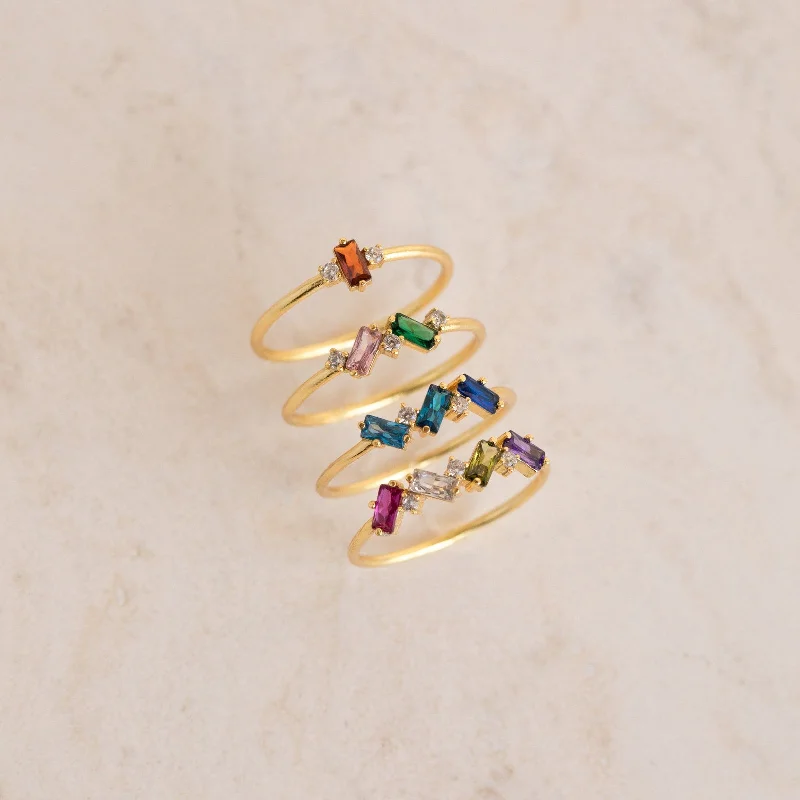 women's solitaire ring-Cluster Baguette Birthstone Ring