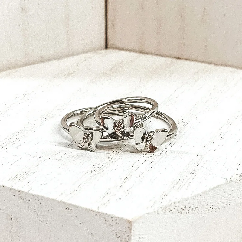 women's marquise ring-Set of 3 | Butterfly Ring Set in Silver Tone