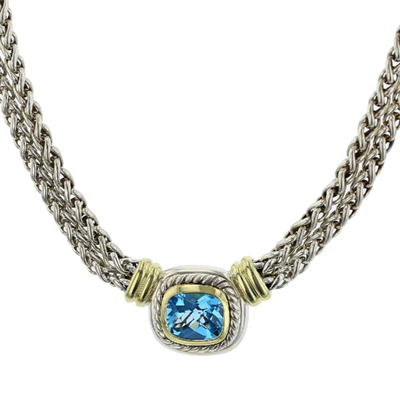 women's thin chain necklace-David Yurman Albion Blue Topaz Double Wheat Chain Necklace