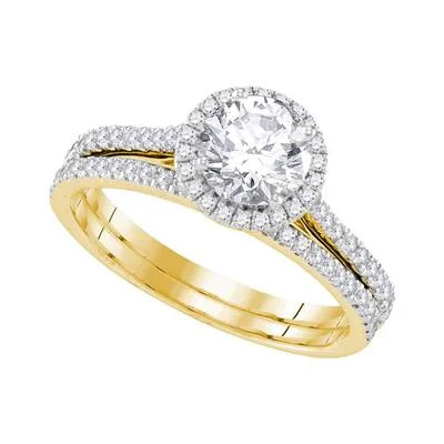 women's nature-inspired engagement ring-14K YELLOW GOLD ROUND DIAMOND BRIDAL WEDDING RING SET 1 CTTW (CERTIFIED)