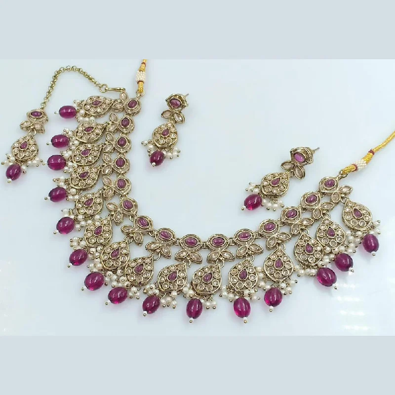 women's statement necklace-Rani Sati Jewels Gold Plated Kundan And Pearl Necklace Set