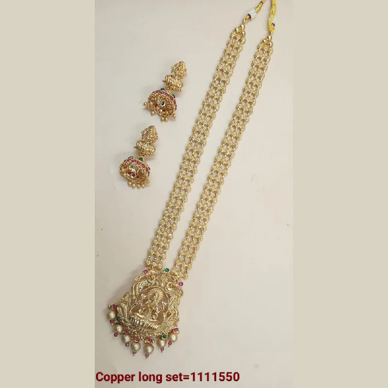 women's teardrop necklace-Padmawati Bangles Gold Plated Pota Stone Long Necklace Set