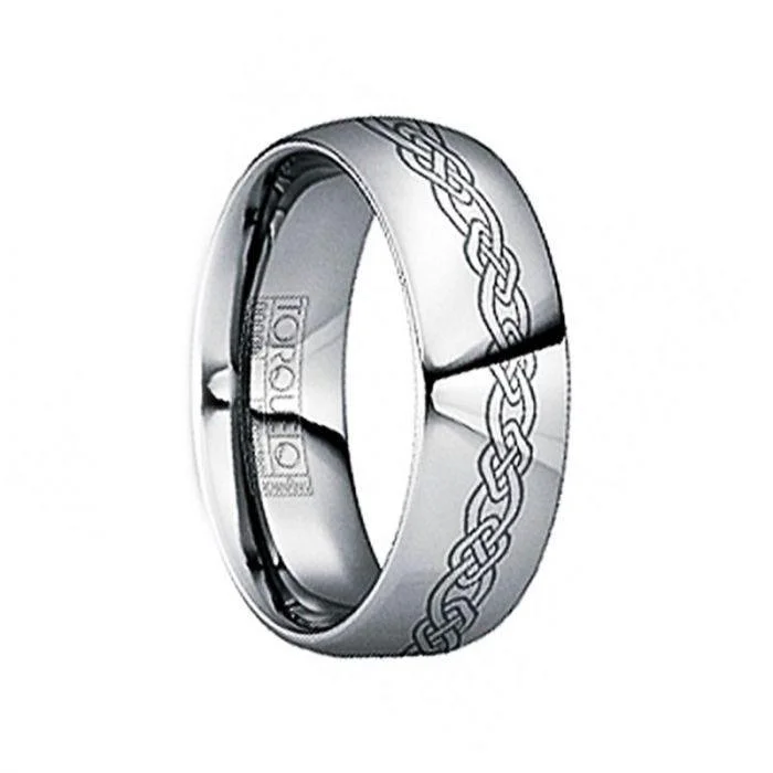 women's star engagement ring-GERMANUS Engraved Celtic Knot Tungsten Wedding Ring - 8mm