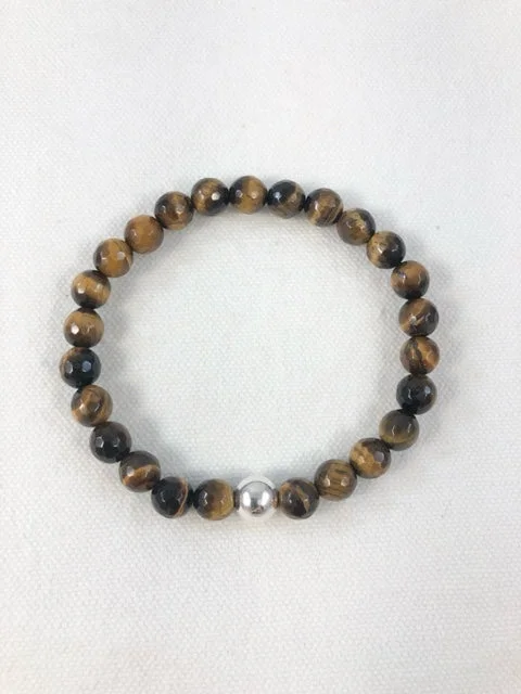 women's Edwardian necklace-Men's Bracelet, Tiger's Eye with Sterling Silver Bead