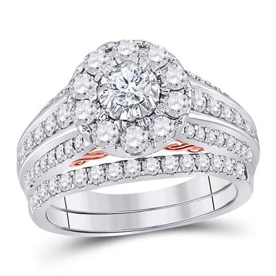 women's wedding set engagement ring-14K BRIDAL WEDDING RING SET 1-1/2 CTW (CERTIFIED)