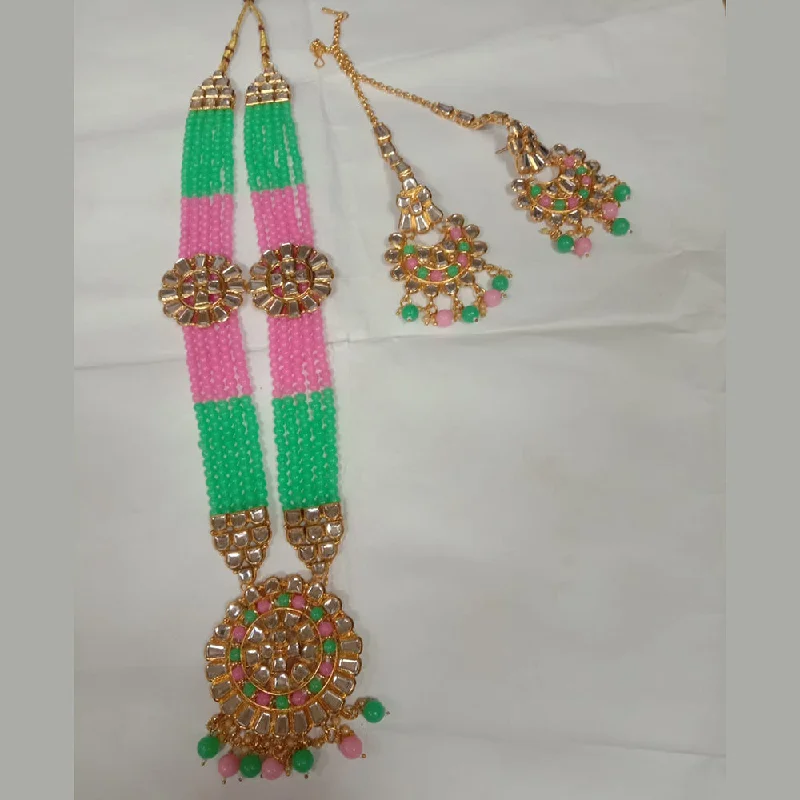 women's vintage necklace-Neetu Art Gold Plated Crystal Stone Long Necklace Set