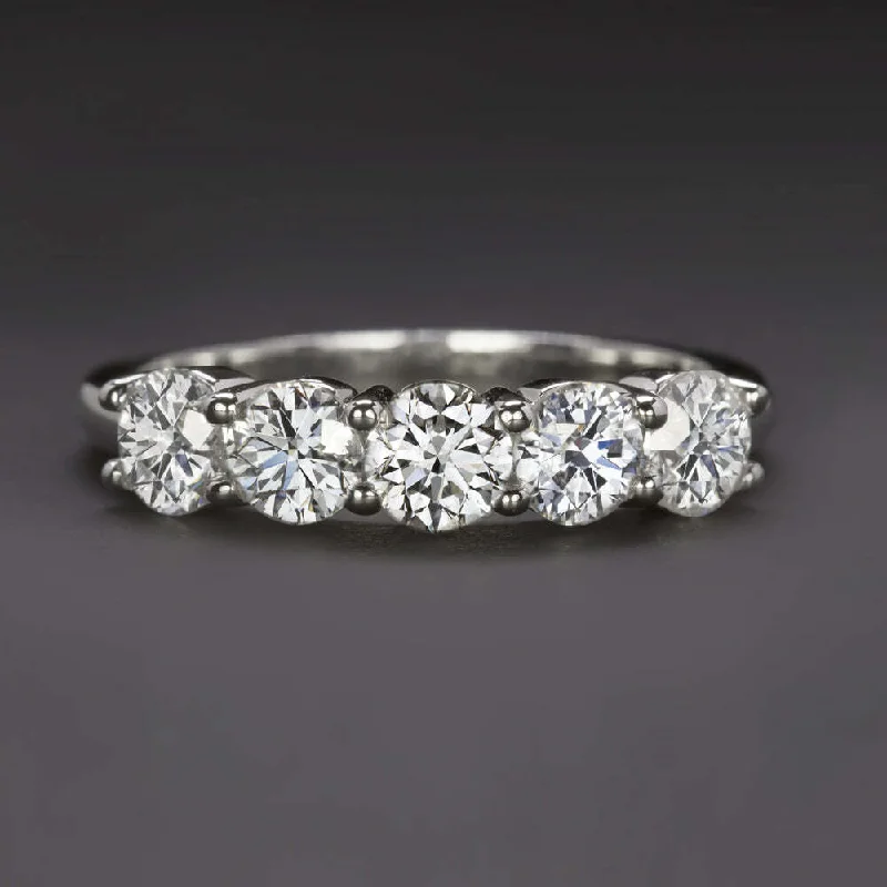 women's elegant engagement ring-1.5ct GIA CERTIFIED DIAMOND WEDDING RING PLATINUM 5 STONE BAND EXCELLENT CUT