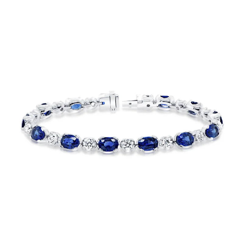 women's dragon necklace-Uneek Precious Collection Oval Shaped Blue Sapphire Tennis Bracelet