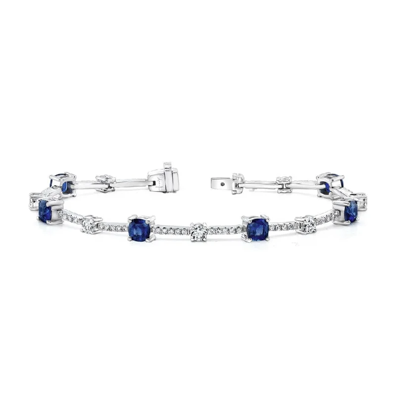 women's religious necklace-Uneek Cushion-Cut Sapphire Bracelet with Round Diamond Accents