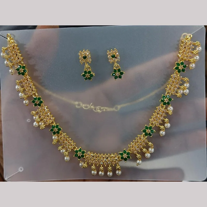 women's marquise necklace-Rani Sati Jewels Gold Plated Austrian Stone Pearls Necklace Set