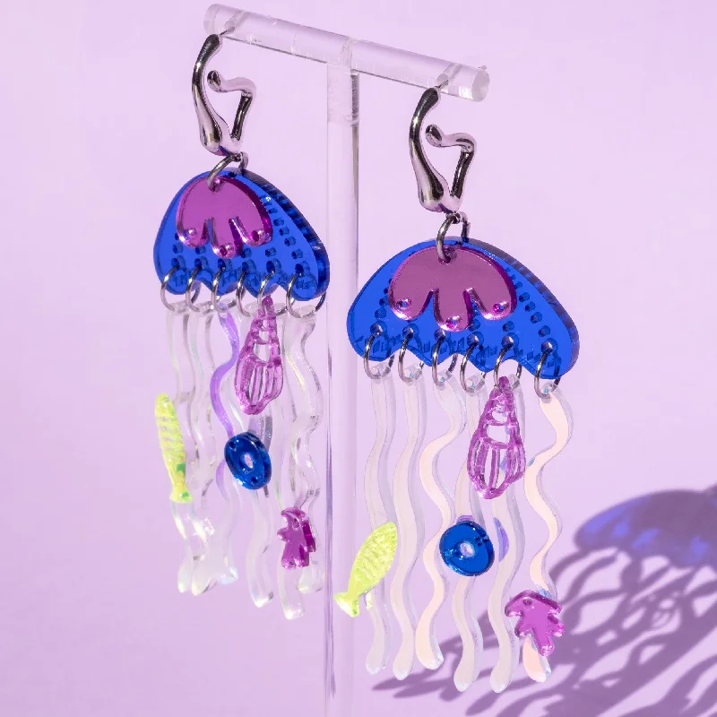 women's simple ring-Funky Fun You Dangles - Irridescent Jellyfish Statement