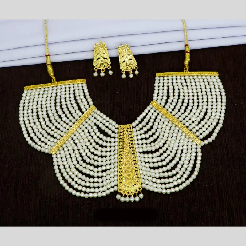 women's name necklace-Mahavir Dye Gold Pearl Necklace Set