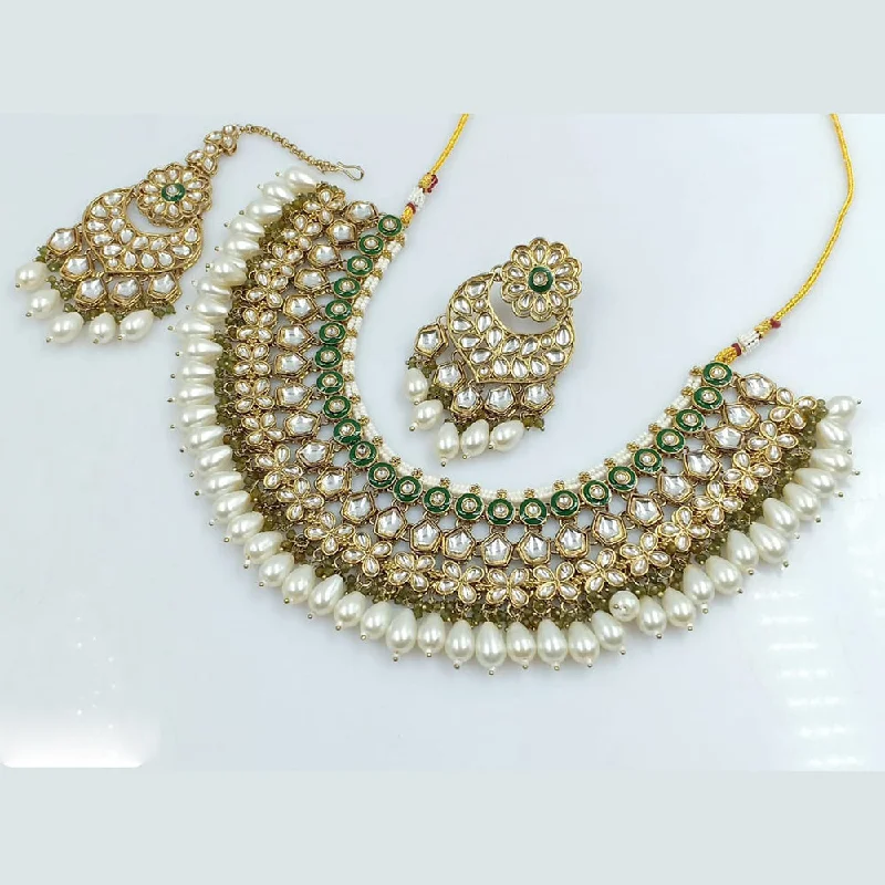 women's ruby necklace-Rani Sati Jewels Gold Plated Kundan And Pearl Necklace Set