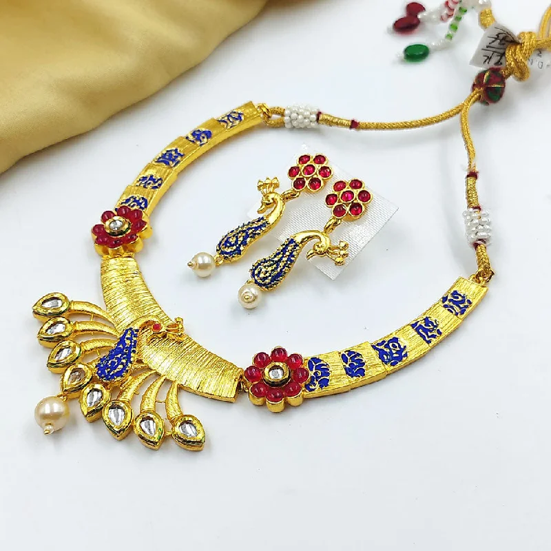 women's gold necklace-Pooja Bangles Gold Plated Kundan Necklace Set