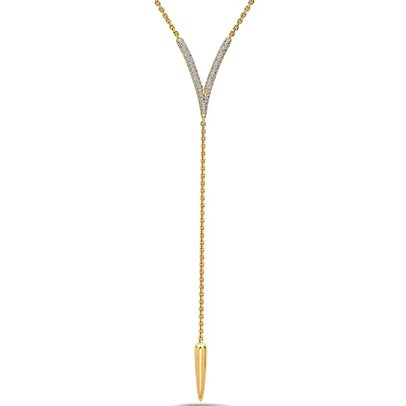 women's necklace-Diamond Drop V Tassel Necklace