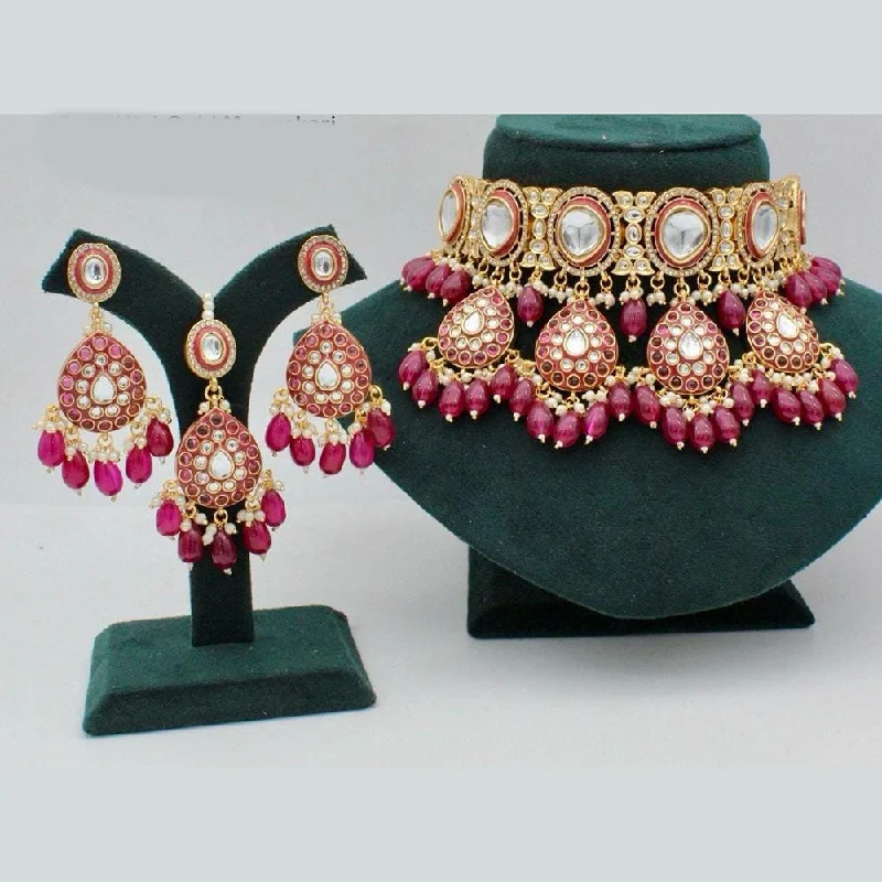 women's opal necklace-Manisha Jewellery Gold Plated Kundan Stone Choker Necklace Set