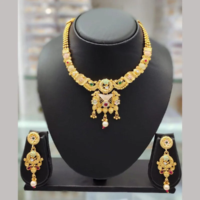 women's initial necklace-Anjali Jewellery Gold Plated Pota Stone Meenakari Necklace Set