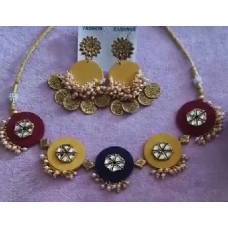 women's handmade necklace-Shrijicreation Gold Plated  Kundan And Pearl Choker Necklace Set