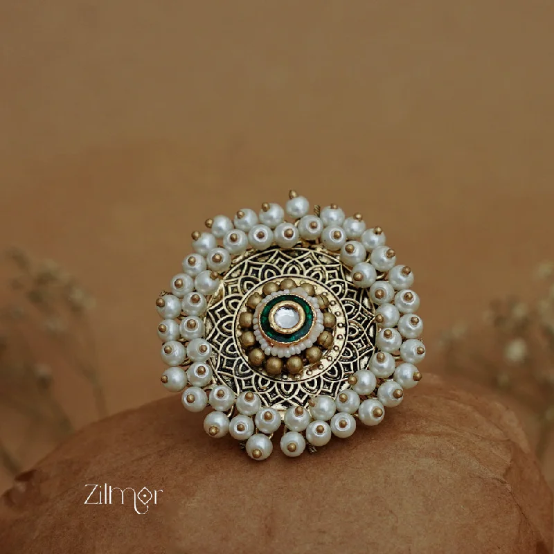 women's topaz ring-ZA1011165 - Pearl Cluster Adjustable Ring