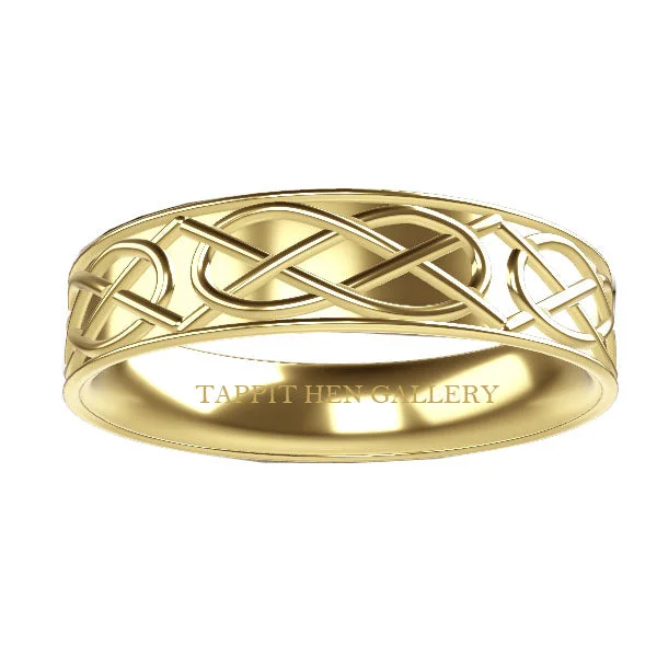 women's promise engagement ring-Scottish Celtic Panel Wedding Ring in 9ct Yellow Gold