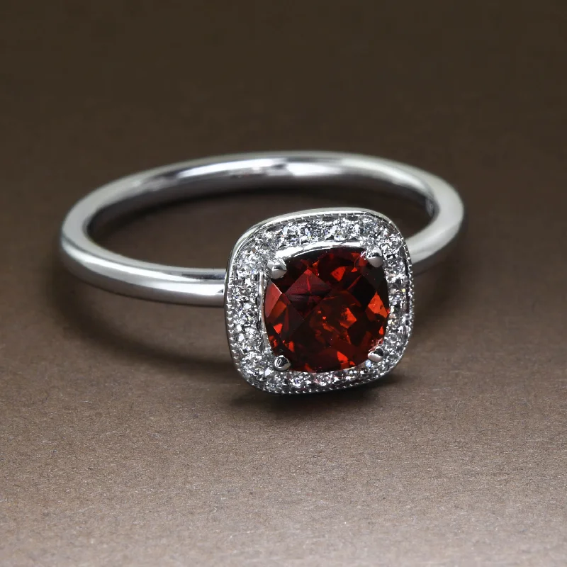 women's marquise ring-Red Garnet Halo Ring