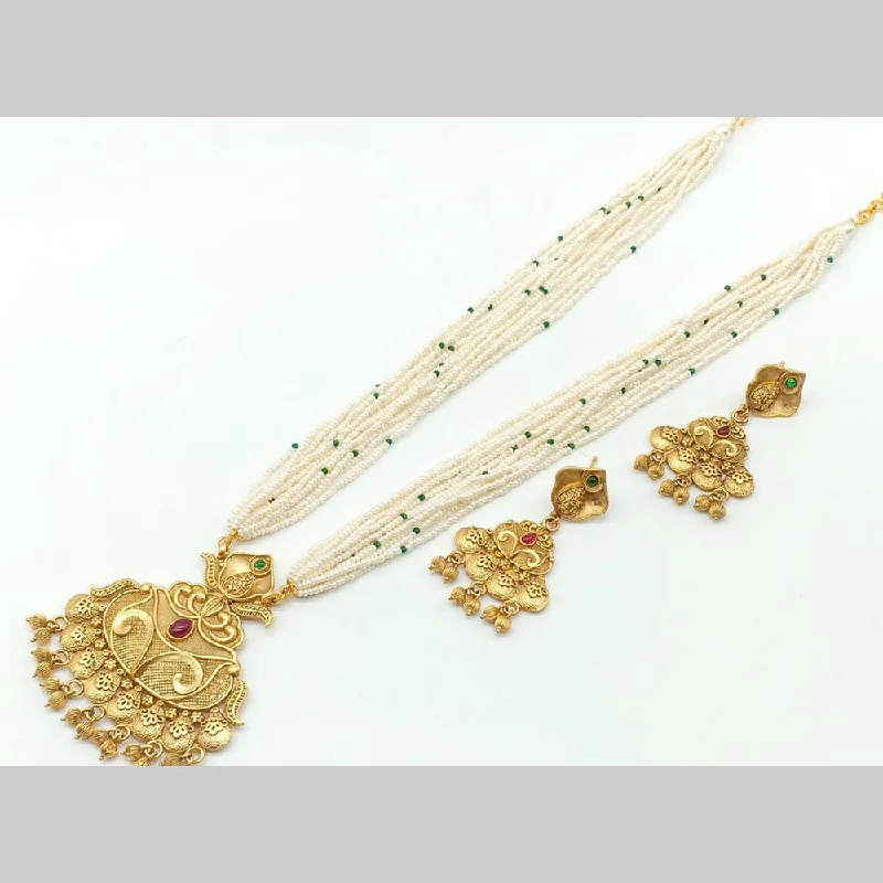 women's thick chain necklace-Manisha Jewellery Gold Plated Long Necklace Set