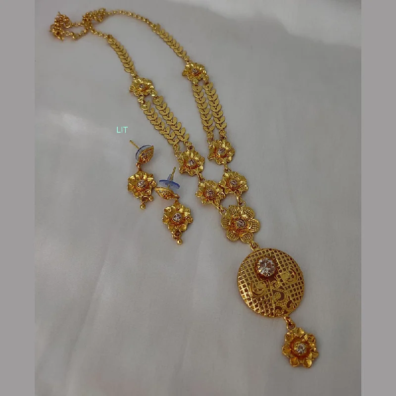 women's office wear necklace-Lucentarts Jewellery Gold Plated Long Necklace Set