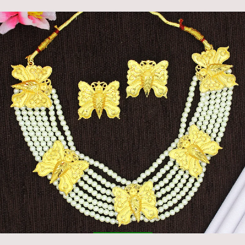 women's delicate necklace-Mahavir Gold Plated Pearl Choker Necklace Set (Assorted Design)