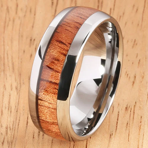 women's sapphire engagement ring-8mm Natural Hawaiian Koa Wood Inlaid Tungsten Oval Wedding Ring