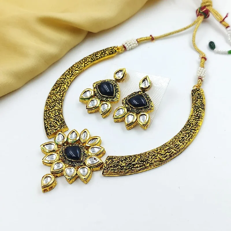 women's handmade necklace-Akruti Collection Gold Plated Kundan Stone Necklace Set