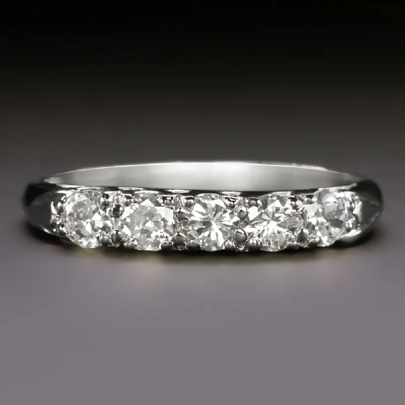 women's infinity engagement ring-VINTAGE DIAMOND WEDDING RING PLATINUM STACKING BAND 0.50ct 5 STONE ROUND CUT