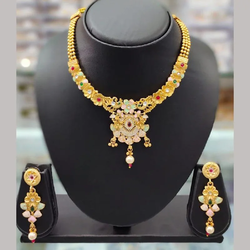 women's topaz necklace-Anjali Jewellery Gold Plated Pota Stone Meenakari Necklace Set