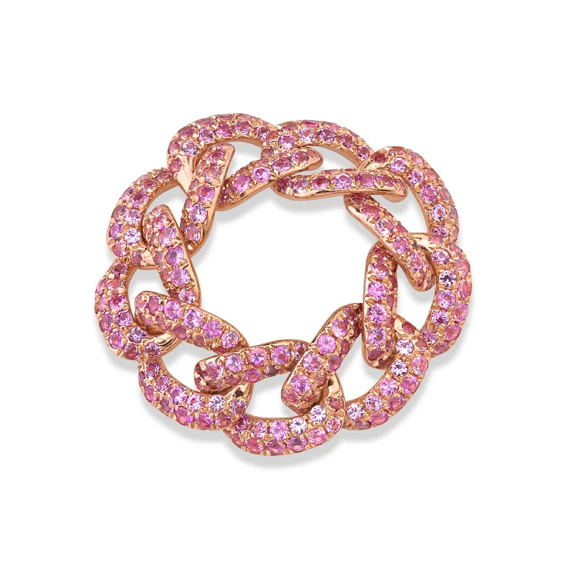 women's star ring-READY TO SHIP PINK SAPPHIRE PAVE ESSENTIAL LINK RING