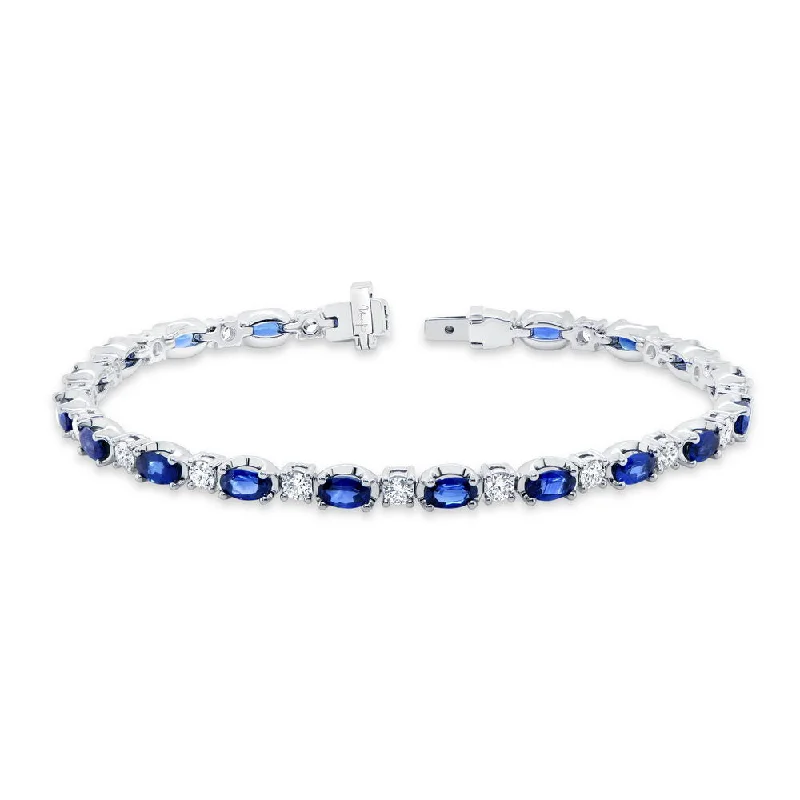 women's moon necklace-Uneek Precious Collection Strand Oval Shaped Blue Sapphire Link Bracelet