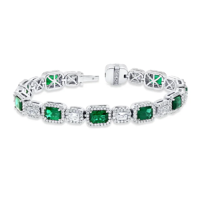 women's graduation gift necklace-Uneek Precious Collection Halo Emerald Cut Emerald Link Bracelet